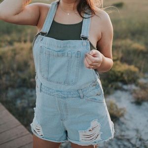 Light wash boutique denim overalls
